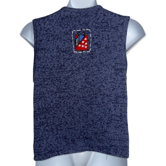 Bobbie Brooks Santa Christmas Sleigh Snowflakes Cardigan Sweater Vest L 12/14 - Picture 6 of 8